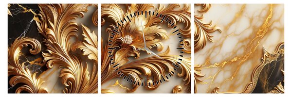 Tablou - Marmură cu auriu (cu ceas) (90x30 cm)