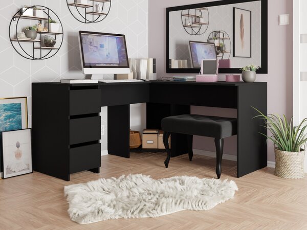 Birou de colt Comfivo Insuler, Negru, PAL laminat, 74x142x142cm, 53 kg