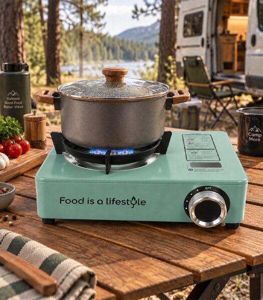 Aragaz portabil pe gaz pentru camping, de 3500 W, cu geantă de transport, verde