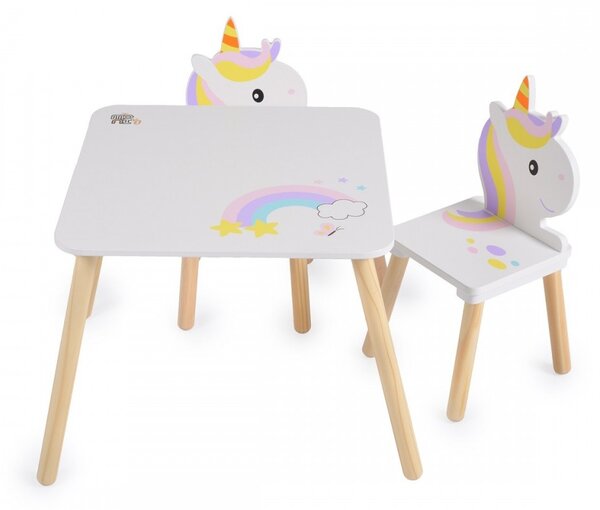 Set masuta cu 2 scaunele din lemn Moni Unicorn