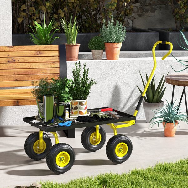 Outsunny Roabă de Grădină cu Mâner și 4 Roți Mari, Capacitate 150 kg, 94x48,5x100 cm, Verde | Aosom Romania