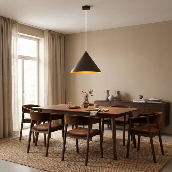 TK Lighting Lampă suspendată Cono, 1 bec, Ø 50 cm, maro, E27, reglabil, Maro / Rugină, Camera de zi / sufragerie, Metal, Modern