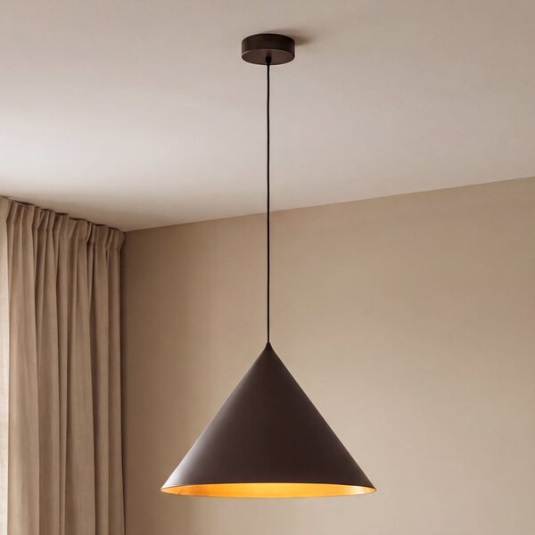 TK Lighting Lampă suspendată Cono, 1 bec, Ø 50 cm, maro, E27, reglabil, Maro / Rugină, Camera de zi / sufragerie, Metal, Modern