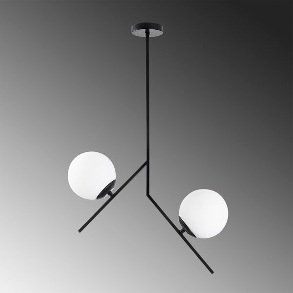 Opviq Lampă suspendată Dolunay 144-AV negru două abajururi de sticlă, reglabil, Negru, Camera de zi / sufragerie, Metal, Modern, glob
