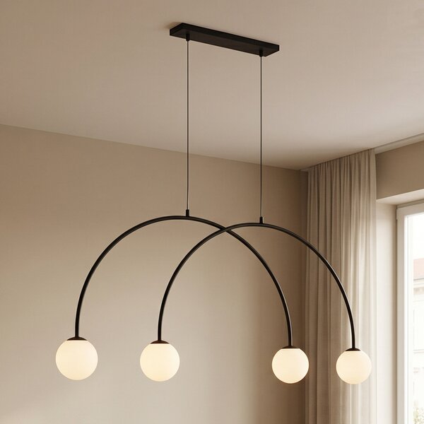 ALDEX Lampă suspendată Alison, alb-negru, 4 becuri, formă arcuită, 129 cm, reglabil, Negru, Camera de zi / sufragerie, Metal, Modern