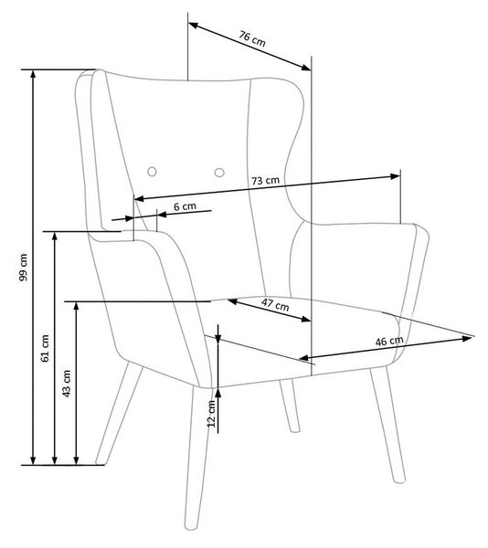 Fotoliu COTTO, gri deschis, lemn, 73x76x99 cm