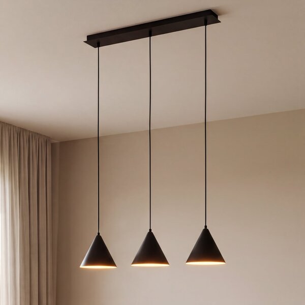 TK Lighting Lampă suspendată Cono, 3 becuri, negru, E27, reglabil, Negru, Camera de zi / sufragerie, Metal, Modern