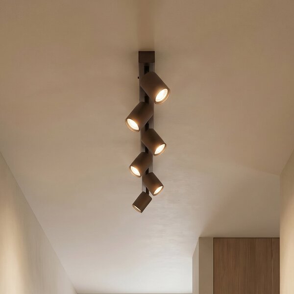 TK Lighting Spot de plafon Top, reglabil, maro, liniar cu șase flăcări, reglabil, Maro / Rugină, Camera de zi / sufragerie, Metal, Modern, Plafon cu flacără multiplă