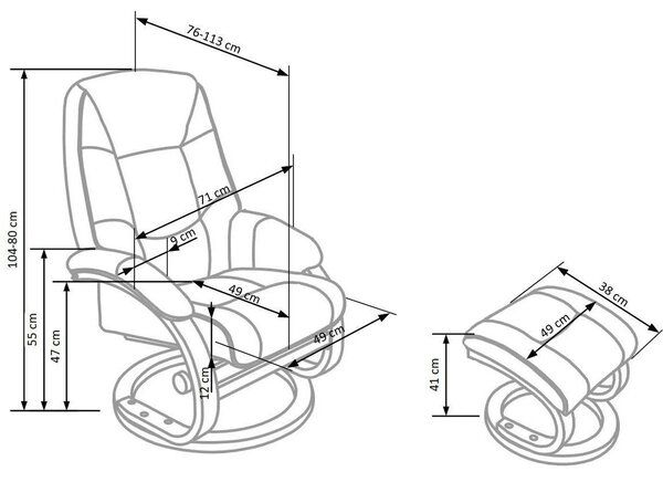 Fotoliu recliner cu taburet MATADOR, bej/stejar, piele ecologica/lemn