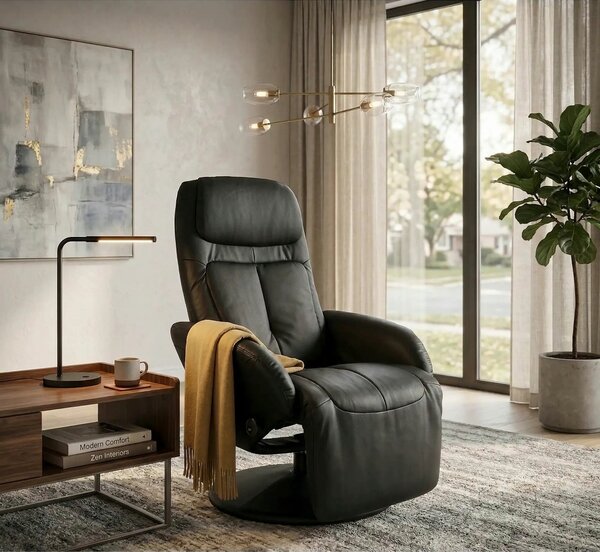 Fotoliu recliner OPTIMA, negru, piele ecologica/metal, 77x80/139x101/8