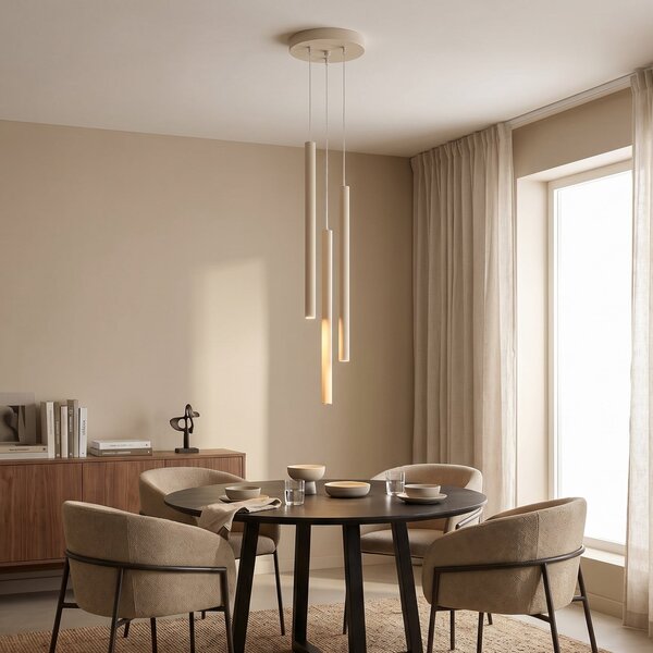 SOLLUX LIGHTING Lampă suspendată Pastelo, bej, Ø 19 cm, oțel, reglabil, Bej, Camera de zi / sufragerie, Metal, Modern