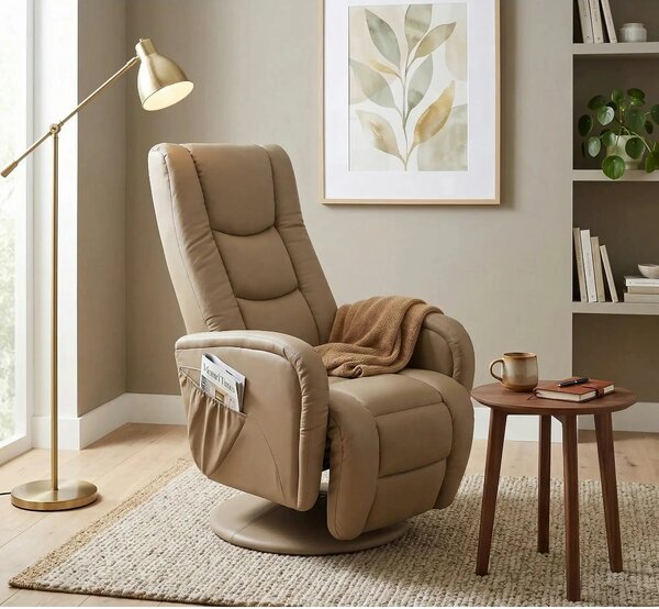 Fotoliu recliner PULSAR, bej, piele ecologica/metal, 68x85/135x85/106