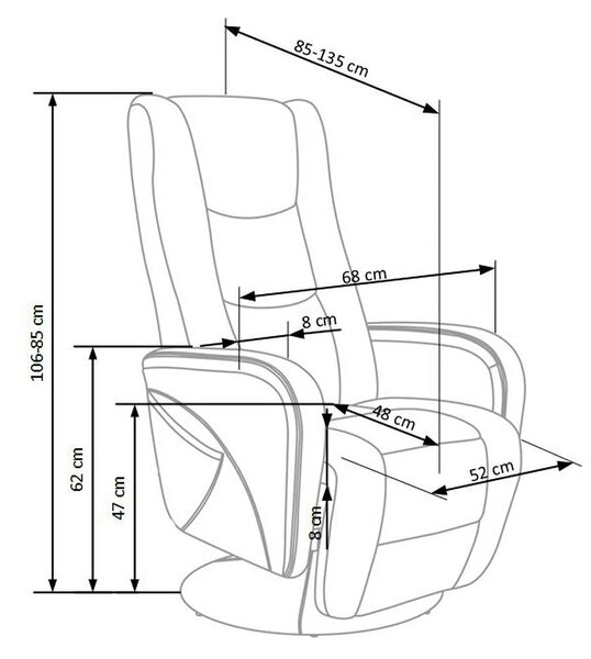 Fotoliu recliner PULSAR, negru, piele ecologica/metal, 68x85/135x85/10
