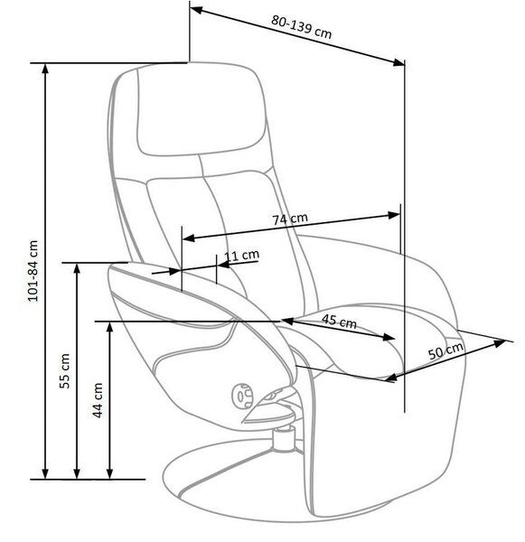 Fotoliu recliner OPTIMA, bej inchis, piele ecologica/metal, 77x80/139x