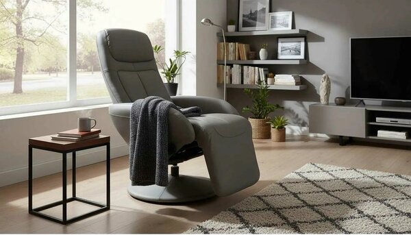 Fotoliu recliner OPTIMA, gri, piele ecologica/metal, 77x80/139x101/84