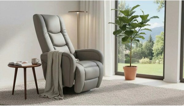 Fotoliu recliner PULSAR, gri, piele ecologica/metal, 68x85/135x85/106