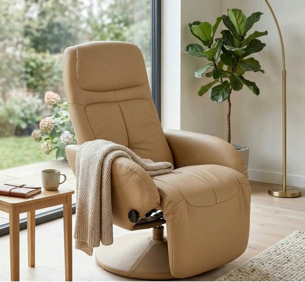 Fotoliu recliner OPTIMA, bej inchis, piele ecologica/metal, 77x80/139x