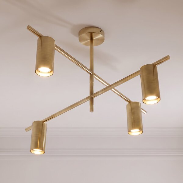 Lindby Plafonieră Marilou, alamă, cu 4 becuri, Ø 70 cm, reglabil, Auriu / Alamă, Camera de zi / sufragerie, Metal, Modern