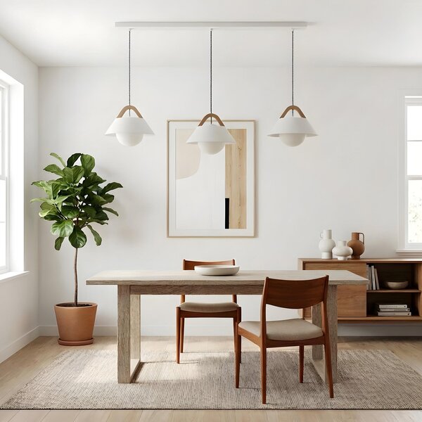 Luminex Lampă suspendată Funda, albă, lungime 110 cm, 3 becuri, metal/sticlă, reglabil, Alb, Camera de zi / sufragerie, Metal, Scandinavă