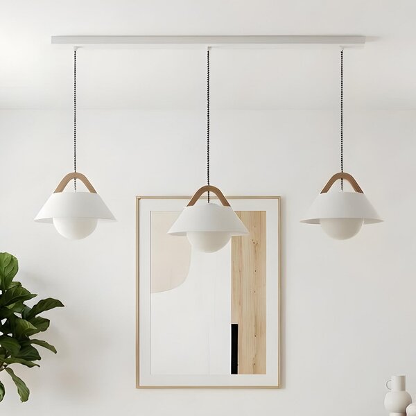 Luminex Lampă suspendată Funda, albă, lungime 110 cm, 3 becuri, metal/sticlă, reglabil, Alb, Camera de zi / sufragerie, Metal, Scandinavă