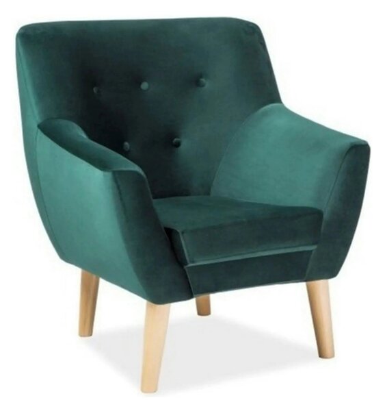 Fotoliu NORDIC 1, verde/fag, stofa catifelata/lemn, 76x75x90 cm