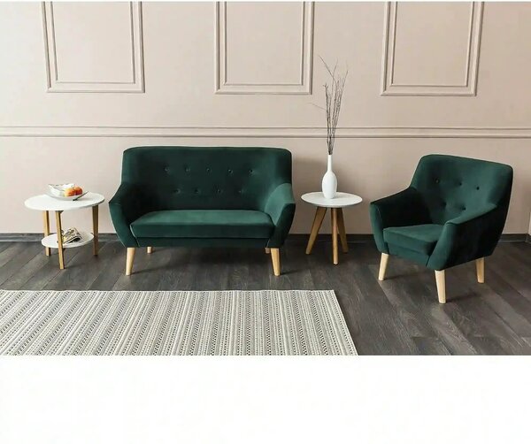 Fotoliu NORDIC 1, verde/fag, stofa catifelata/lemn, 76x75x90 cm