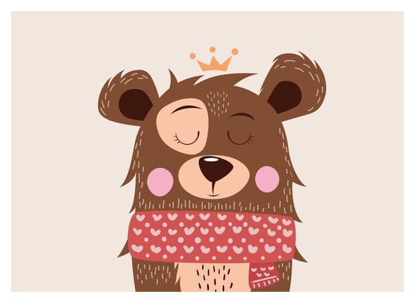 Tablou pe sticlă - Teddy ursuleț cu eșarfă roșie (70x50 cm)