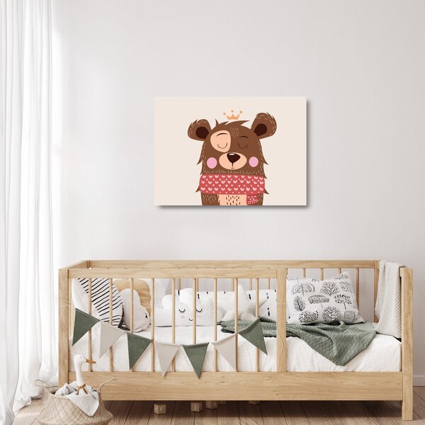 Tablou pe sticlă - Teddy ursuleț cu eșarfă roșie (70x50 cm)
