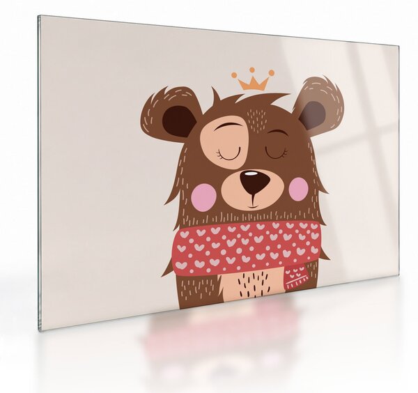 Tablou pe sticlă - Teddy ursuleț cu eșarfă roșie (70x50 cm)
