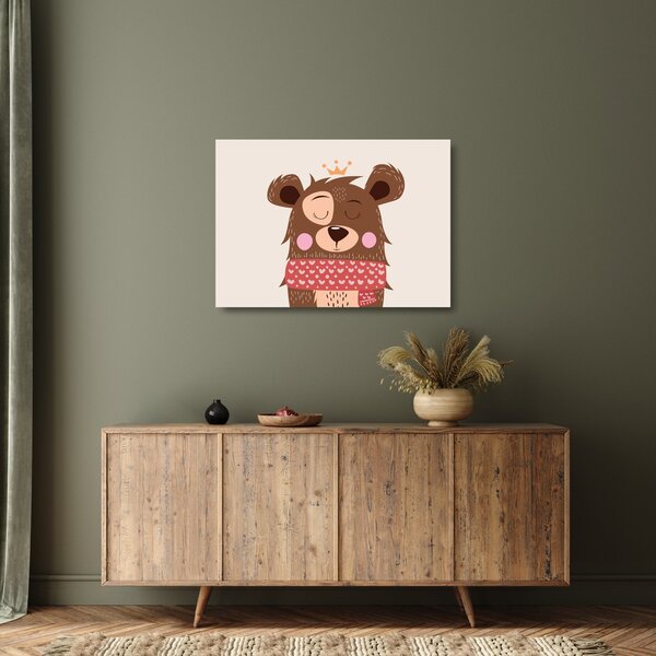 Tablou pe sticlă - Teddy ursuleț cu eșarfă roșie (70x50 cm)