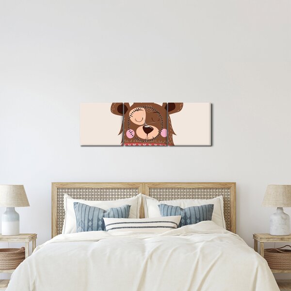 Tablou - Teddy ursuleț cu eșarfă roșie (cu ceas) (90x30 cm)