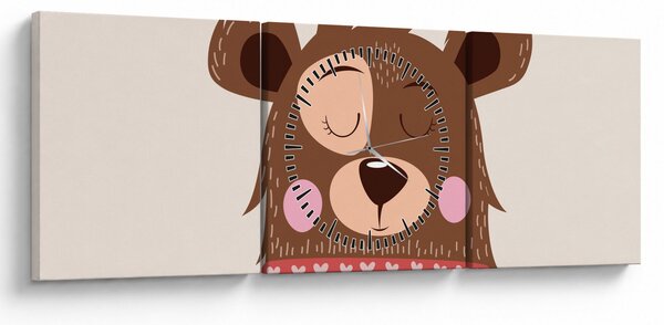 Tablou - Teddy ursuleț cu eșarfă roșie (cu ceas) (90x30 cm)