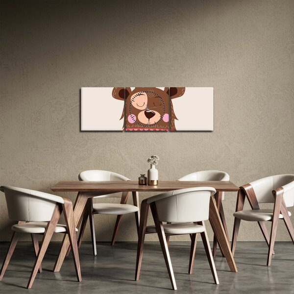 Tablou - Teddy ursuleț cu eșarfă roșie (cu ceas) (90x30 cm)