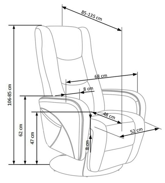 Fotoliu recliner PULSAR 2, gri, stofa clasica/metal, 68x85/135x85/106