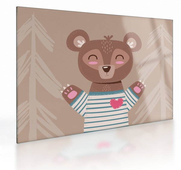 Tablou pe sticlă - Ursuleț de pluș în tricou cu dungi (70x50 cm)