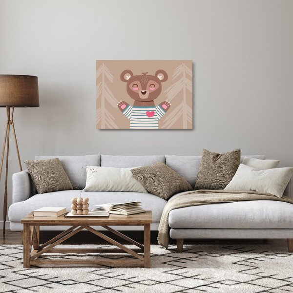 Tablou pe sticlă - Ursuleț de pluș în tricou cu dungi (70x50 cm)