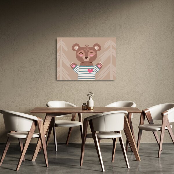 Tablou pe sticlă - Ursuleț de pluș în tricou cu dungi (70x50 cm)