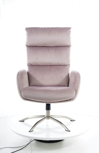 Fotoliu recliner cu taburet MONROE, roz antic/crom, stofa catifelata/m