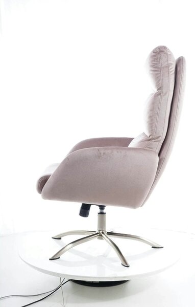 Fotoliu recliner cu taburet MONROE, roz antic/crom, stofa catifelata/m