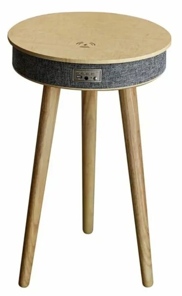 Masă inteligentă cu Bluetooth 5.0, sistem audio 20W și încărcare wireless – Nuanță Stejar, design rafinat din MDF și lemn de stejar
