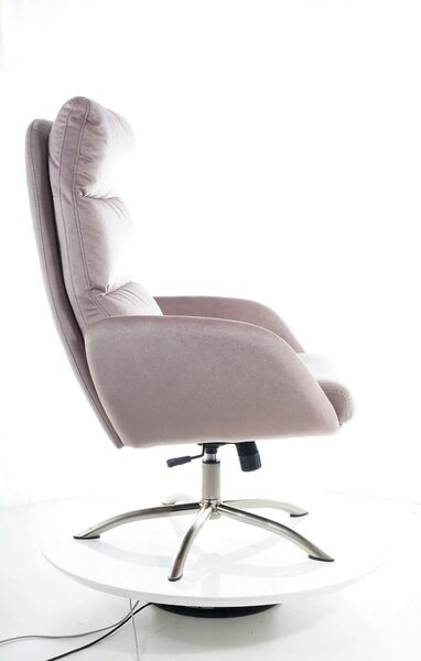 Fotoliu recliner cu taburet MONROE, roz antic/crom, stofa catifelata/m