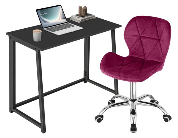 Set pentru birou – birou pliabil ZARIMO 80×40 cm negru + scaun de birou AVOLA VELVET visiniu
