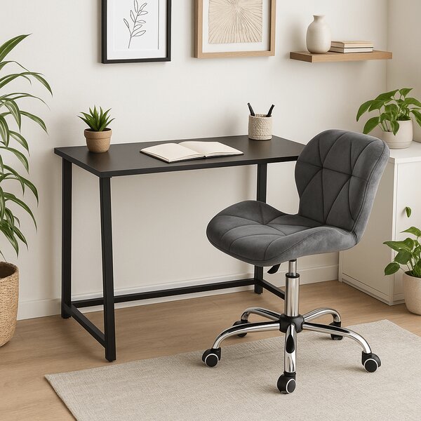 Set pentru birou – birou pliabil ZARIMO 80×40 cm negru + scaun de birou AVOLA VELVET gri