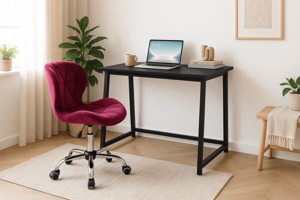 Set pentru birou – birou pliabil ZARIMO 80×40 cm negru + scaun de birou AVOLA VELVET visiniu