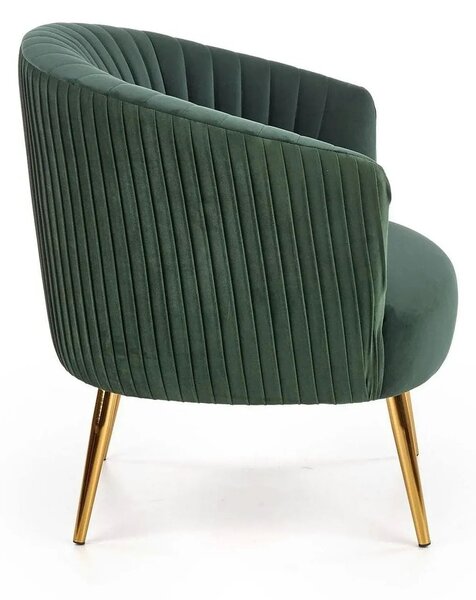 Fotoliu cafenea CROWN, verde inchis/auriu, stofa catifelata/otel, 78x7