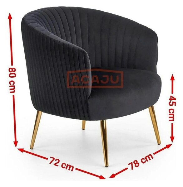 Fotoliu cafenea CROWN, verde inchis/auriu, stofa catifelata/otel, 78x7
