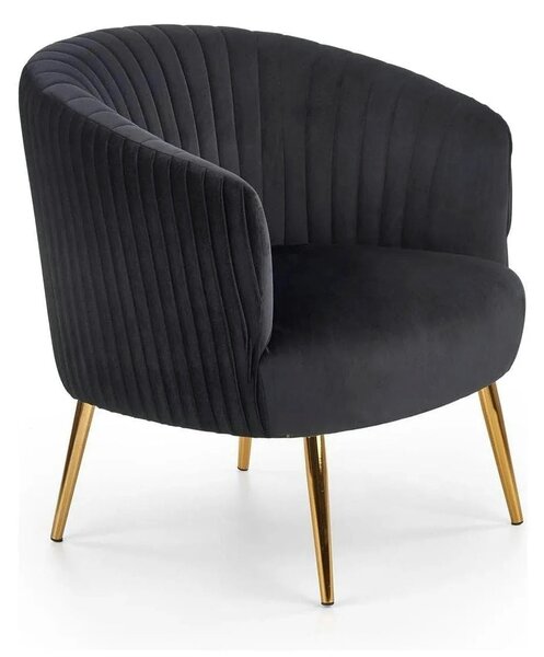 Fotoliu cafenea CROWN, negru/auriu, stofa catifelata/otel, 78x72x80 cm