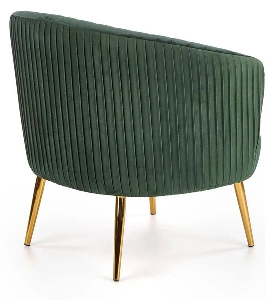 Fotoliu cafenea CROWN, verde inchis/auriu, stofa catifelata/otel, 78x7