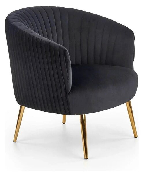 Fotoliu cafenea CROWN, negru/auriu, stofa catifelata/otel, 78x72x80 cm