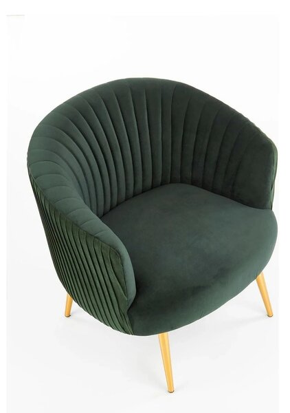 Fotoliu cafenea CROWN, verde inchis/auriu, stofa catifelata/otel, 78x7